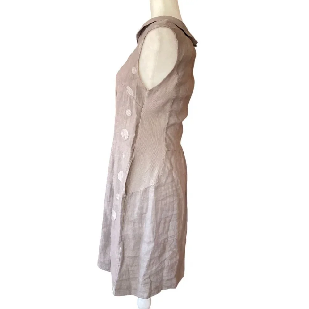 Lina Tomei Italian Linen Grey Embroidered Shift Dress Sz M - Picture 5 of 13